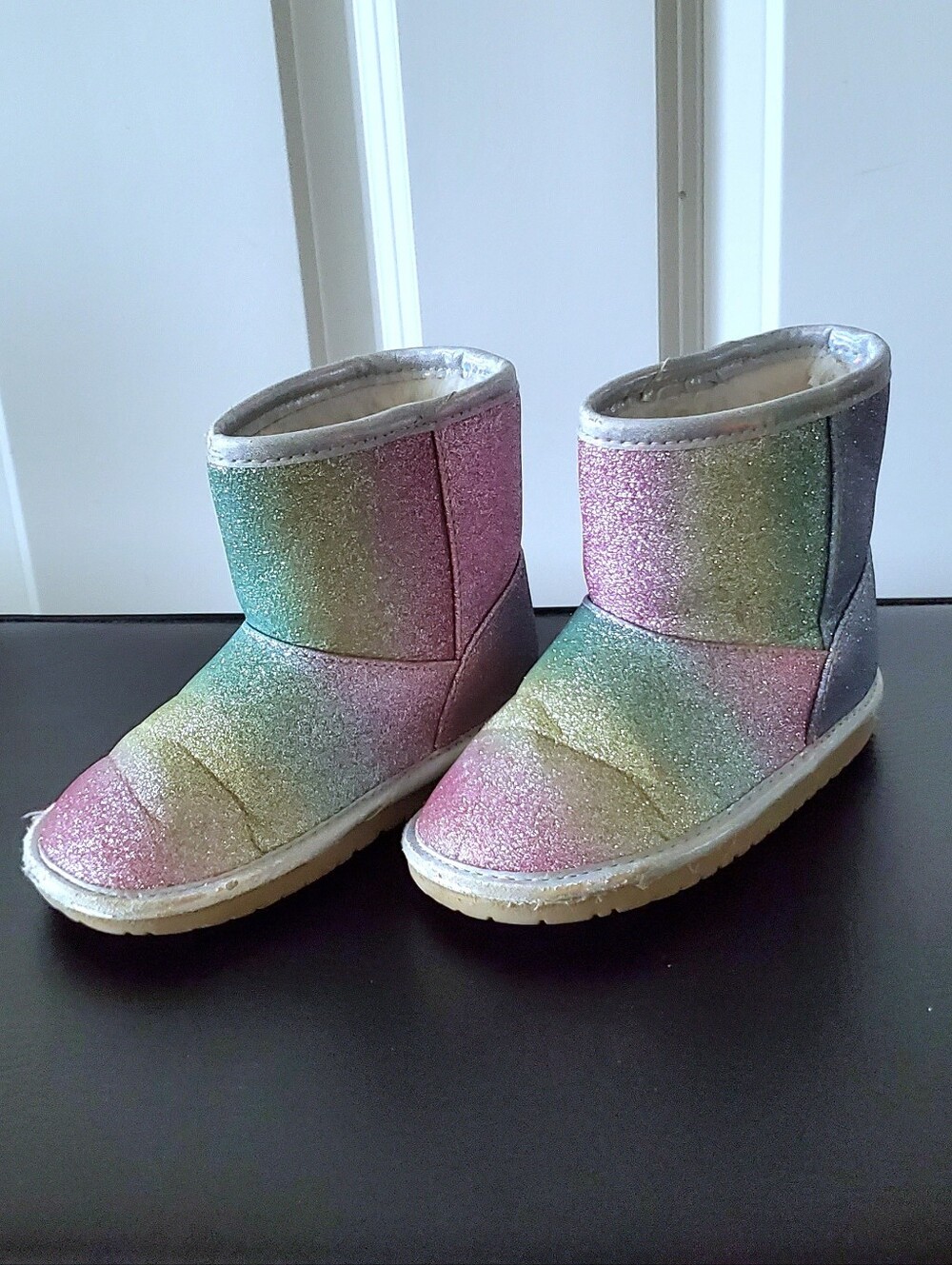 Children's Place Toddler Glitter Rainbow Shearling Step In Boots